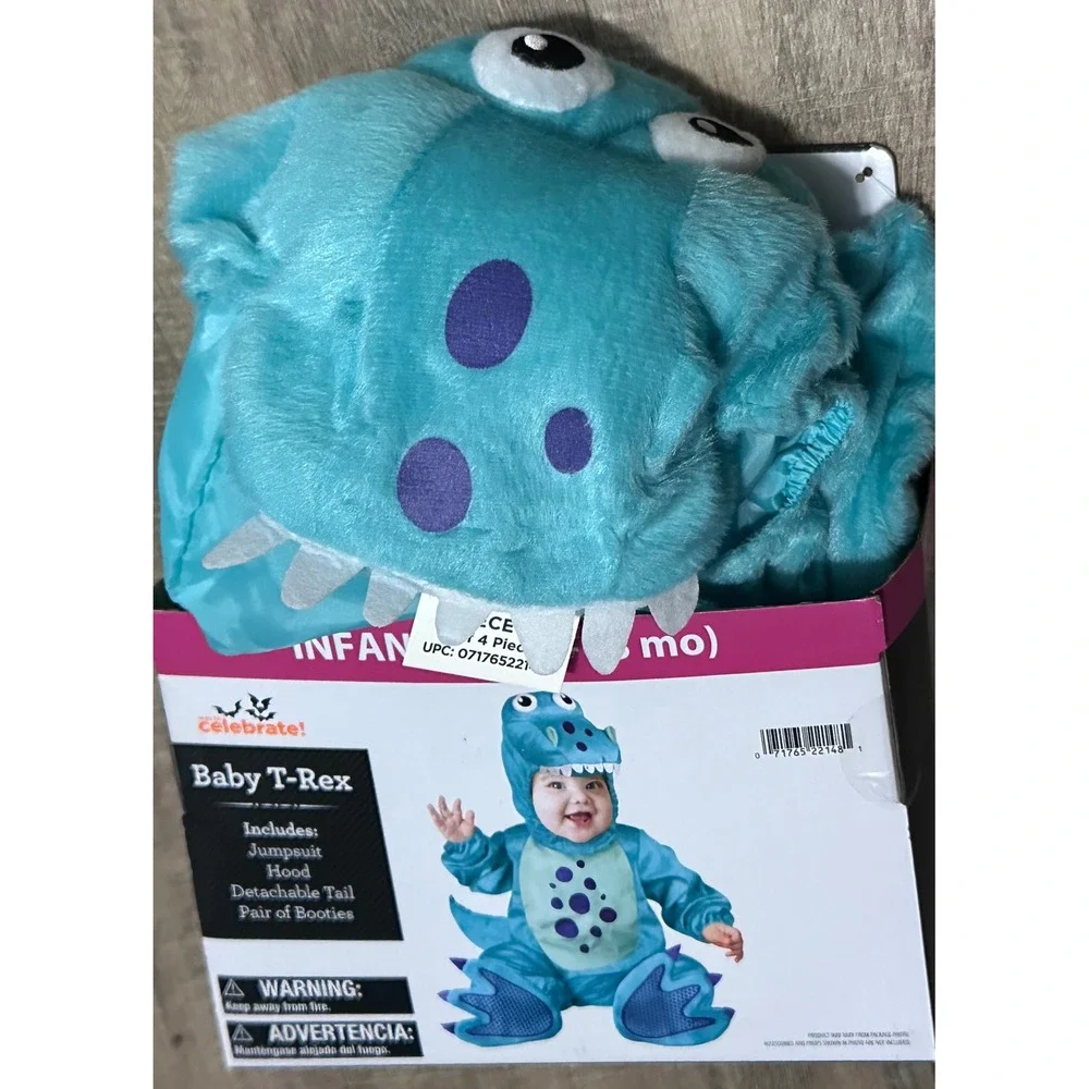 Baby T-Rex Halloween Costume Teal Dinosaur 12-18 Months 4 Piece Set NWT